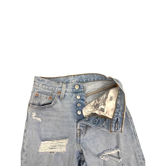Levi's 501 Denim Button Fly Distressed Straight Leg Blue Jeans Size Women's 24 - Picture 3 of 4